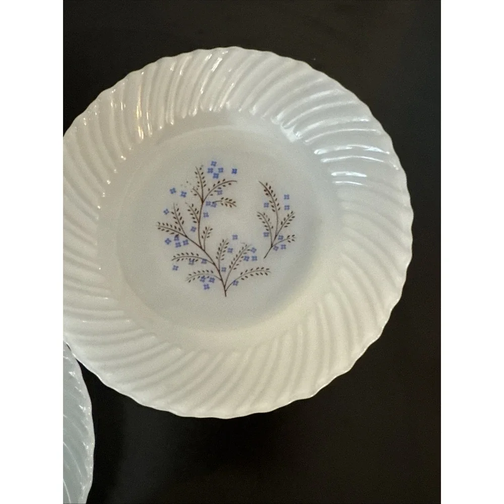 Vintage Termocrisa Milk Glass Blue Floral Swirl Edge 1 Plate(7
